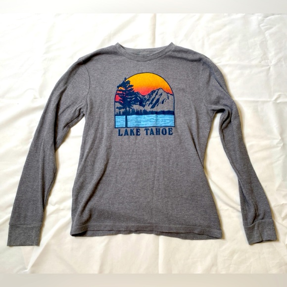 Lake Tahoe Retro Sunset Sunrise Long Sleeve Thermal T-Shirt Old Navy size small - Picture 1 of 6